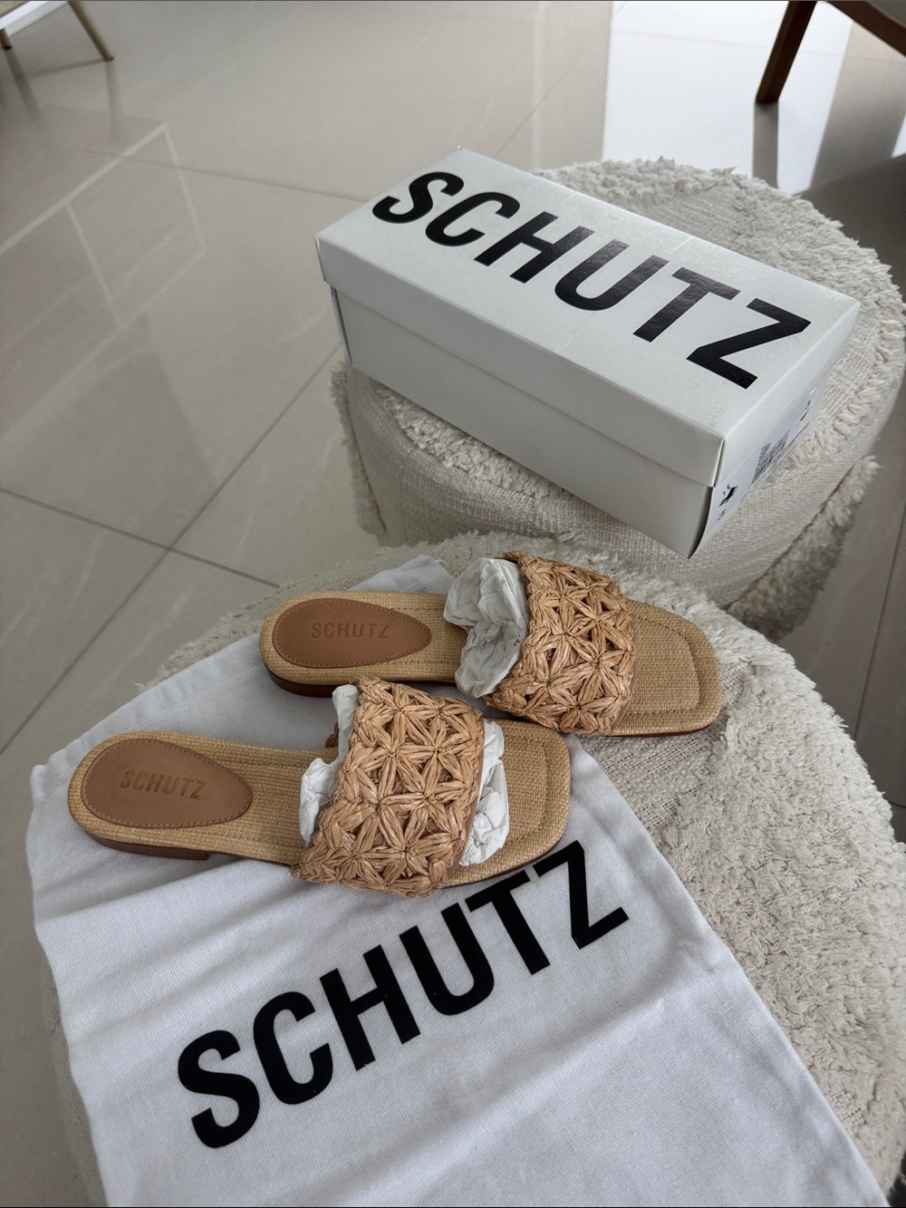 SCHUTZ Tan Woven Slide Mules